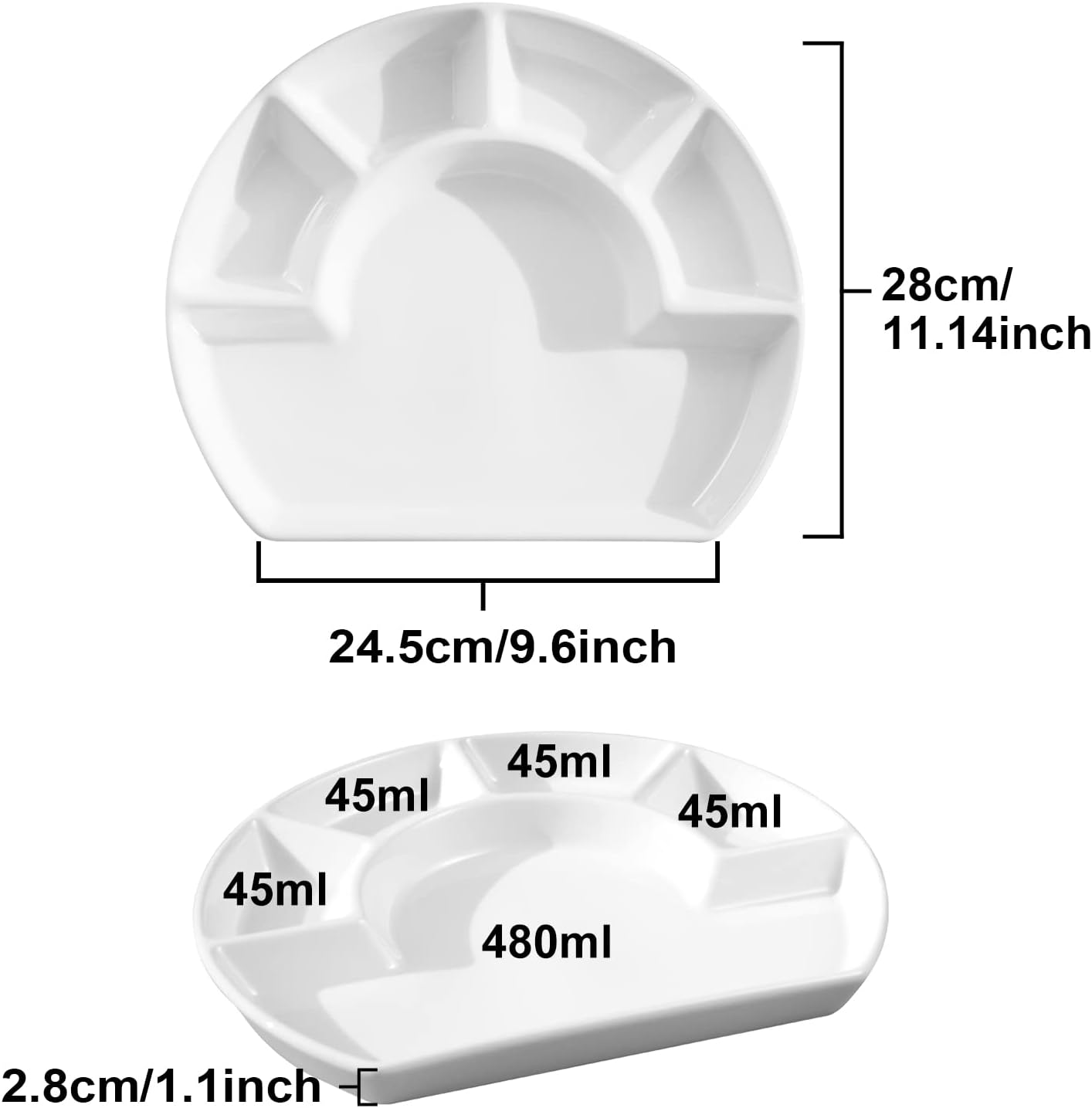 Ceramic Semi-Round Divided Dinner Plate · 1 Large Compartment + 4 Small Compartments · Multi-Purpose Serving Dish