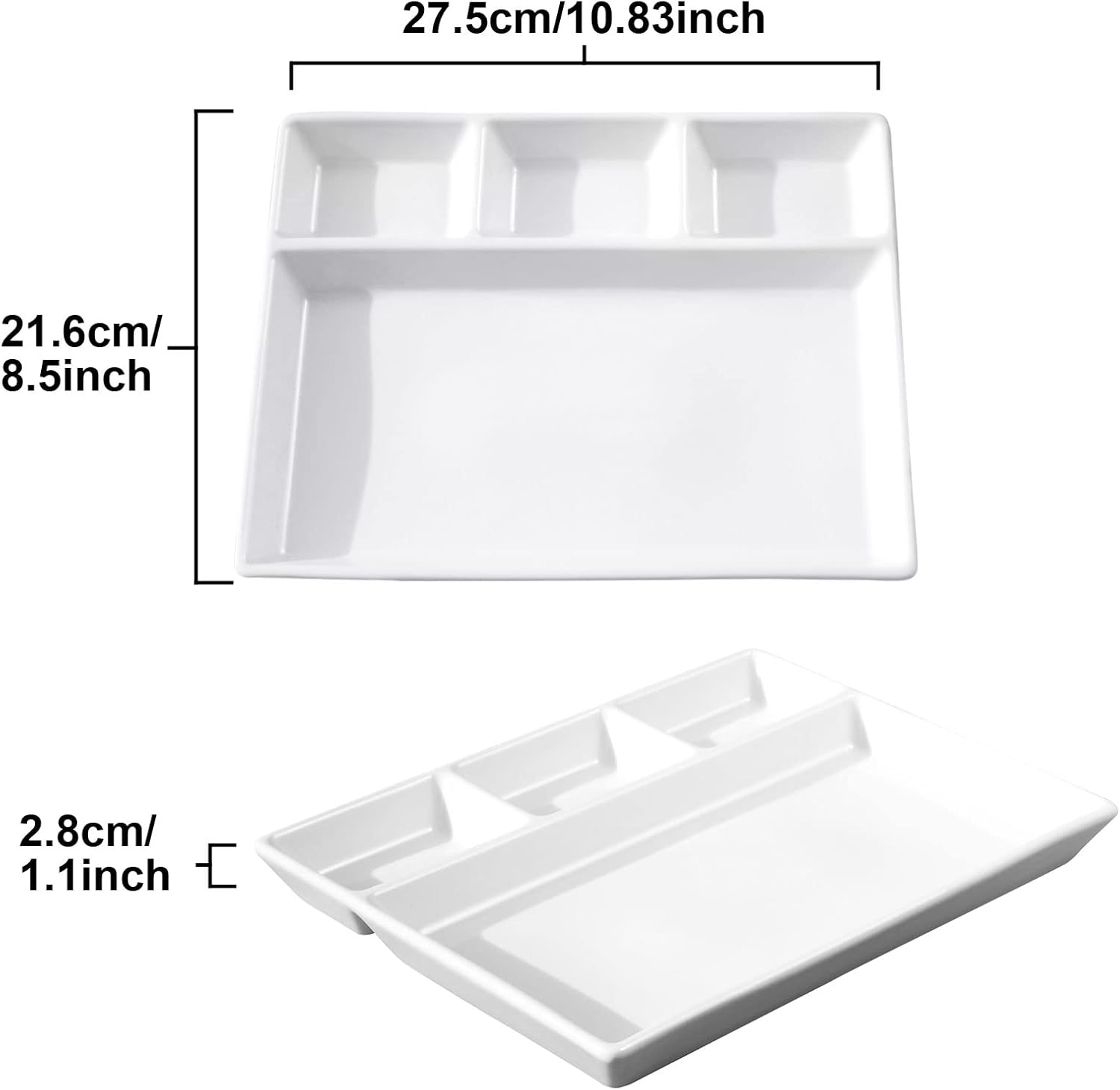 Ceramic Divided Dinner Plate · 3 Small Compartments + 1 Large Section · Rectangular Serving Dish