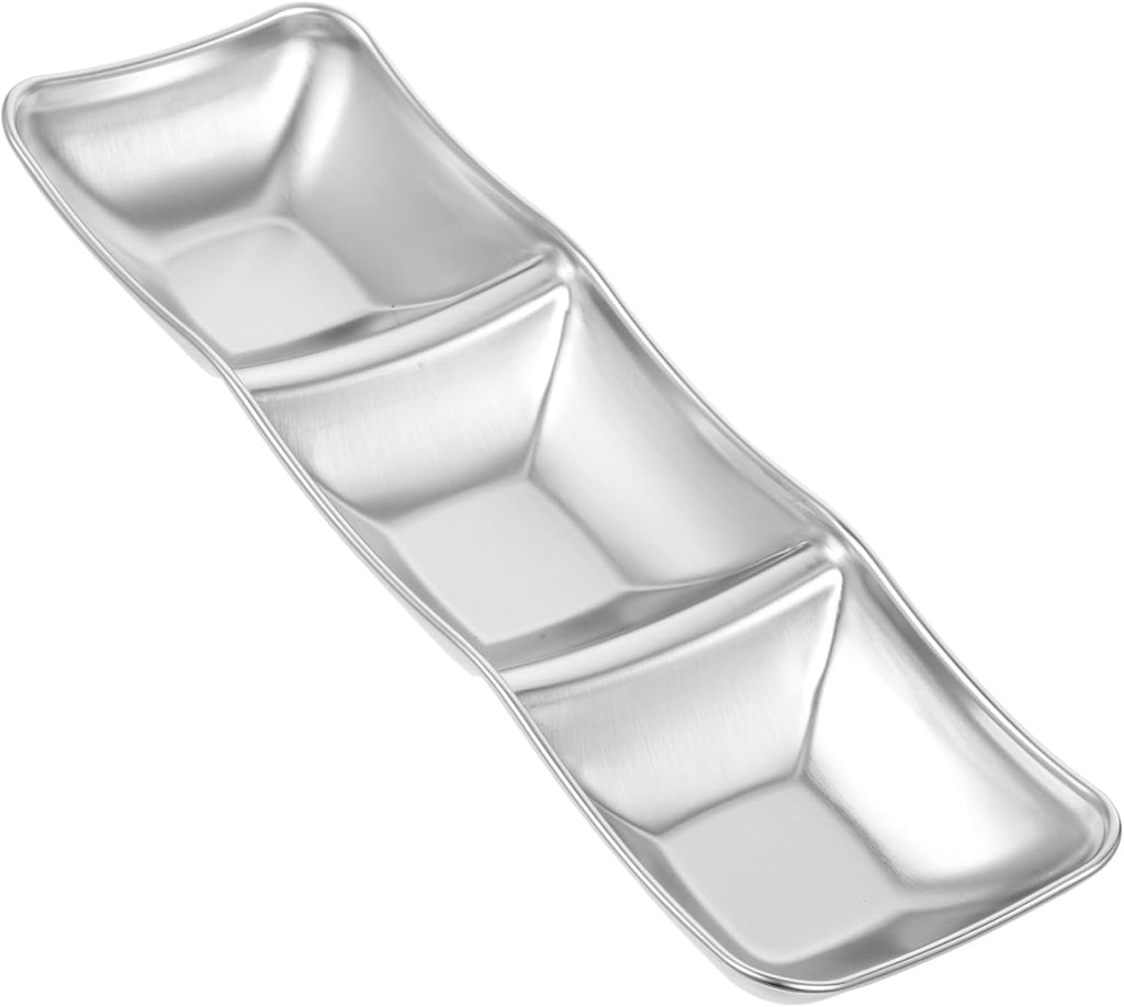Stainless Steel 3-Compartment Sauce Dish · Rectangular Divided Condiment Tray