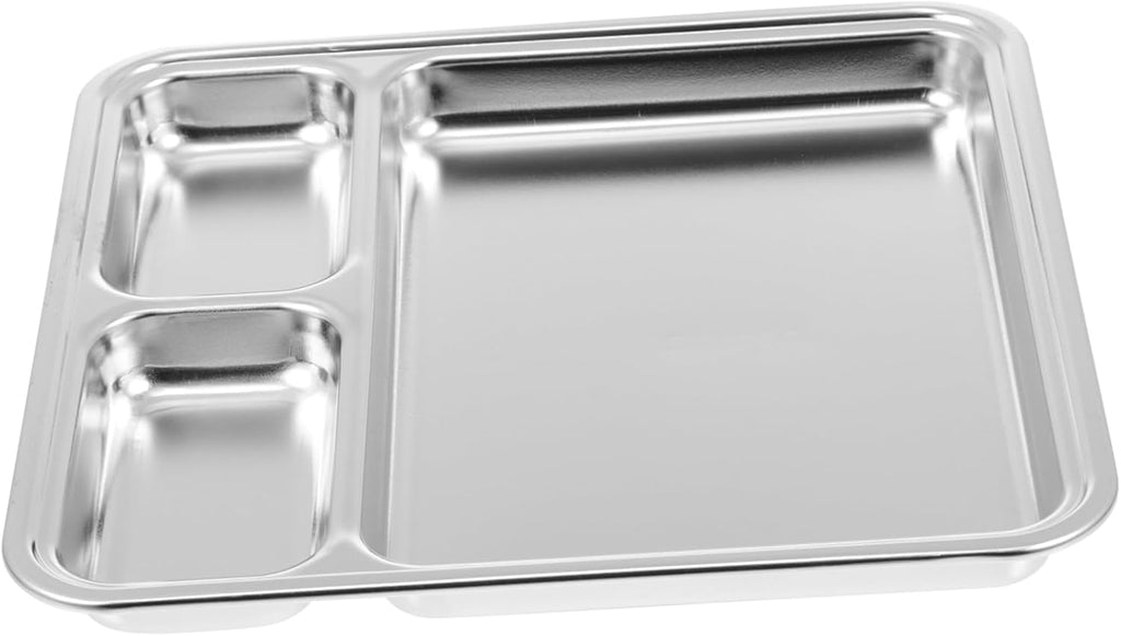 Stainless Steel 4-Compartment Square Dinner Plate · Divided Food Tray