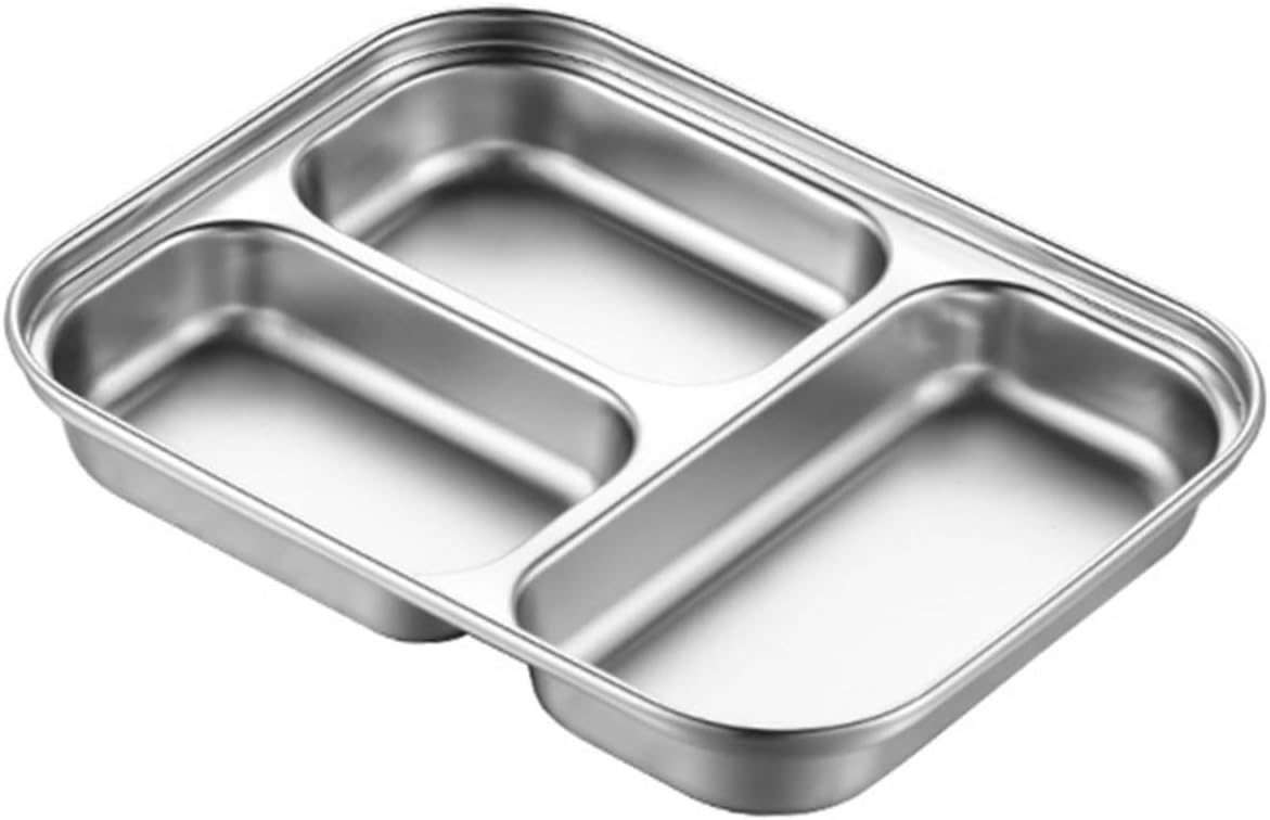 Stainless Steel 3-Compartment Food Tray – Divided Lunch Plate for Kids, Students, and Office Meals 16.3×12.3cm