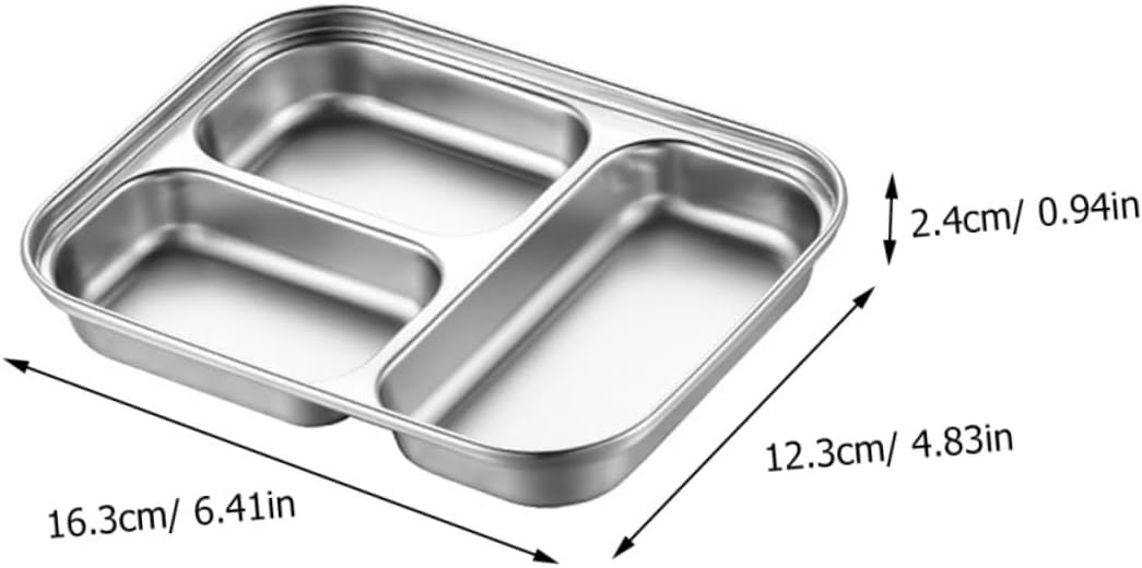 Stainless Steel 3-Compartment Food Tray – Divided Lunch Plate for Kids, Students, and Office Meals 16.3×12.3cm