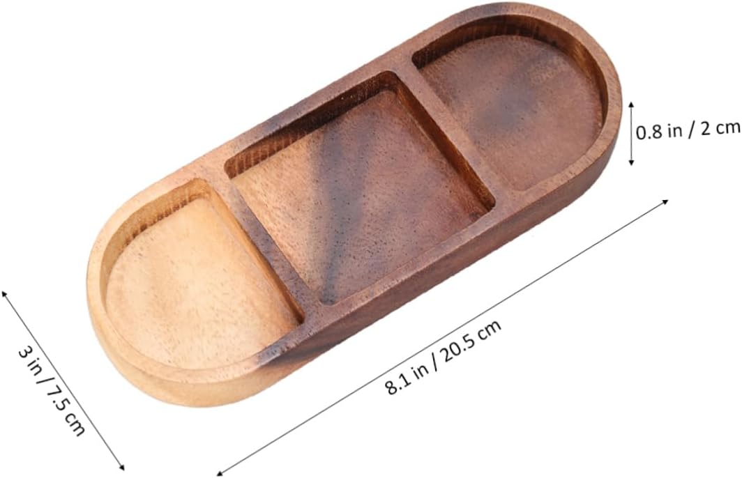 Wooden 3-Compartment Serving Tray – Rectangular Snack Plate, Divided Condiment and Appetizer Dish 20.5×7.5cm