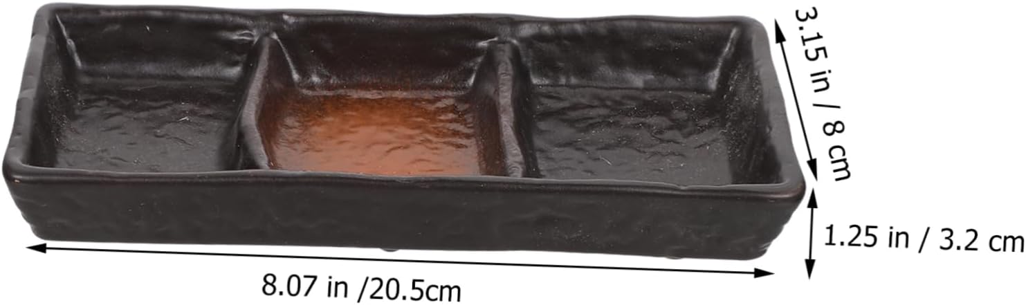 Ceramic 3-Compartment Sauce Dish – Rectangular Divided Serving Plate for Condiments, Snacks, and Appetizers 20.5×8cm
