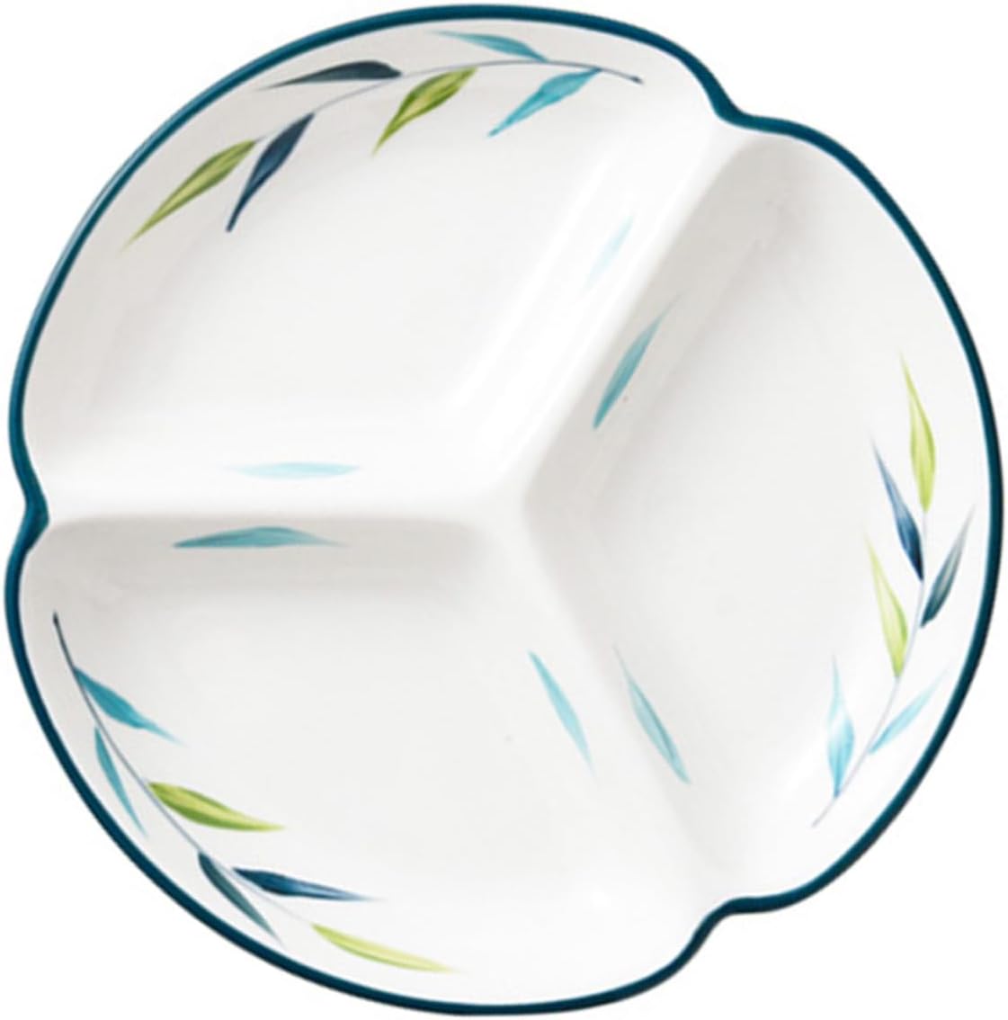 Ceramic 3-Compartment Round Divided Plate – Decorative Condiment Dish, Snack and Fruit Serving Tray