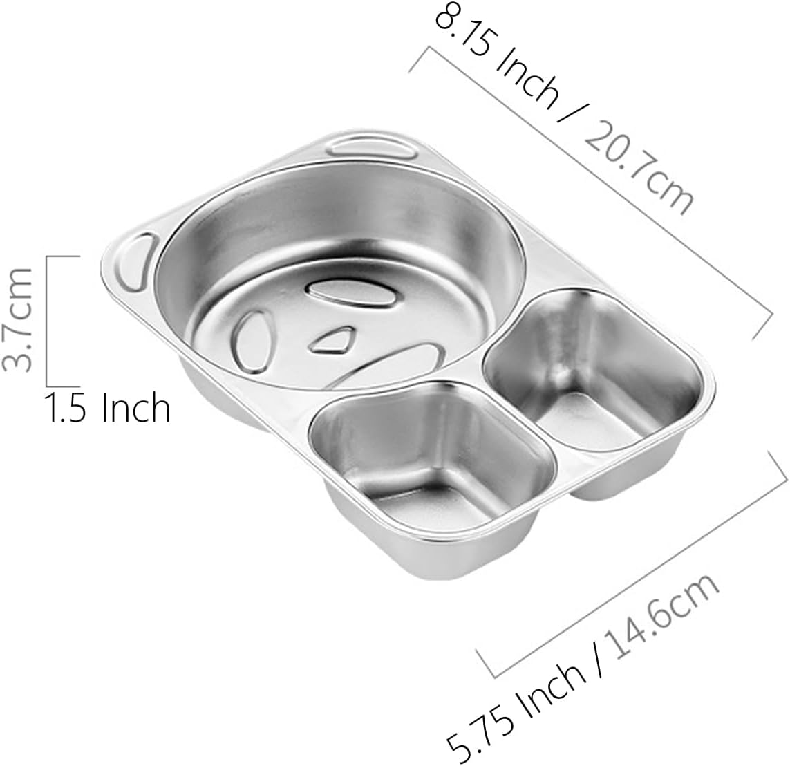 Stainless Steel 3-Compartment Food Tray – Divided Dinner Plate for Kids, School, Canteen, and Outdoor Use 20.7×14.6cm