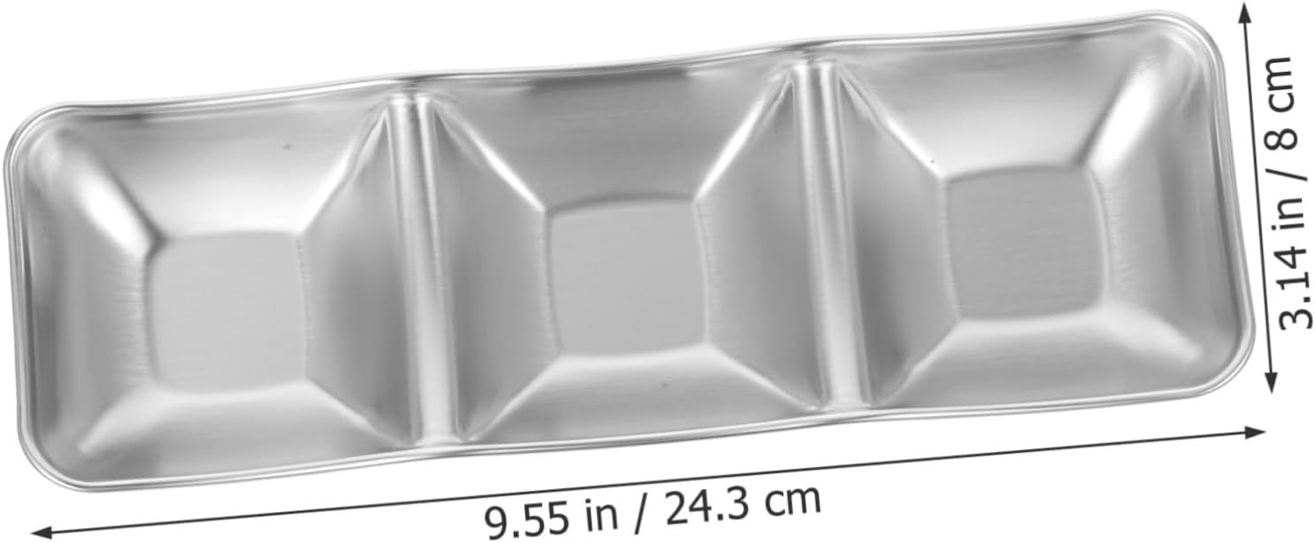 Stainless Steel 3-Compartment Sauce Dish · Rectangular Divided Condiment Tray
