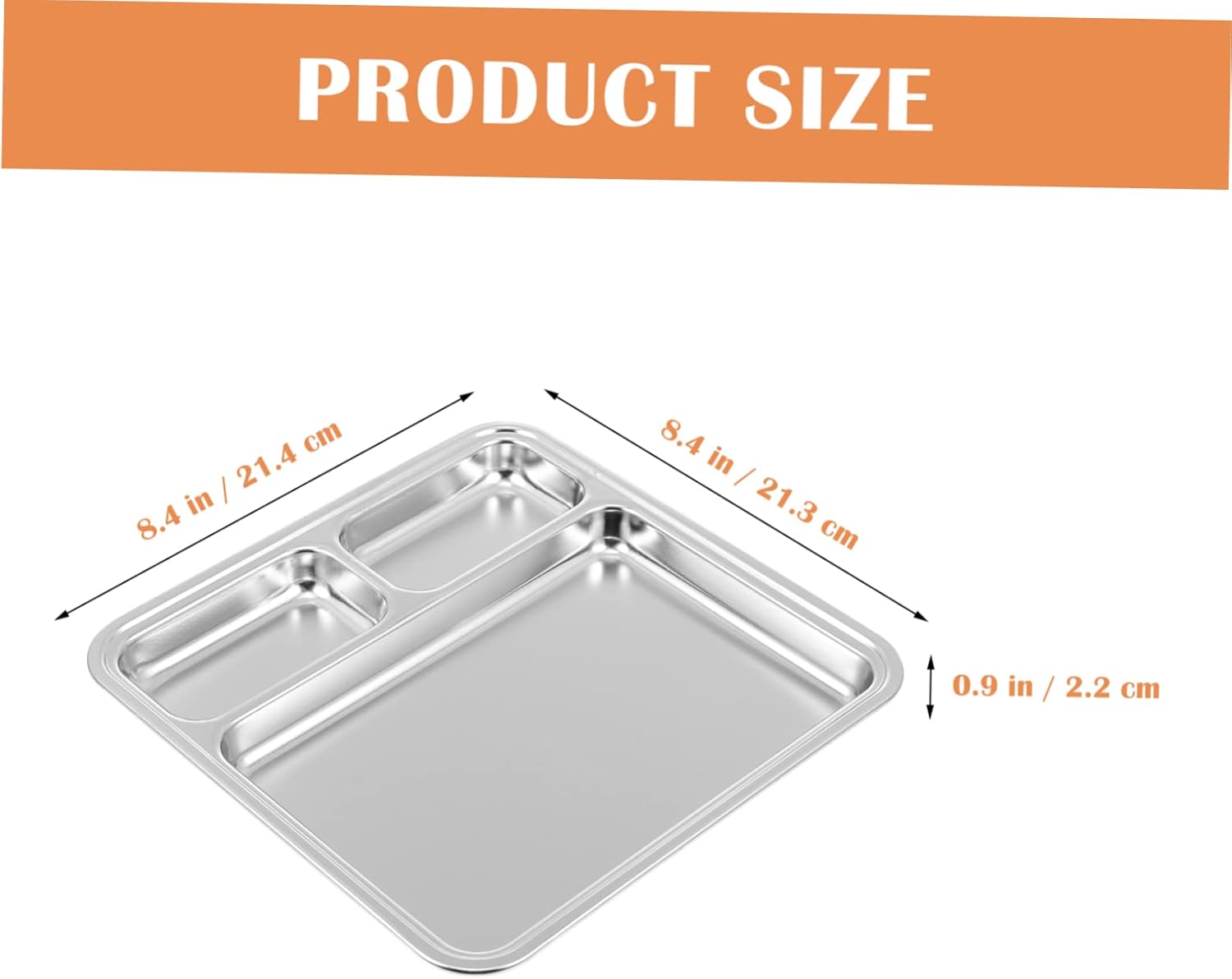 Stainless Steel 4-Compartment Square Dinner Plate · Divided Food Tray