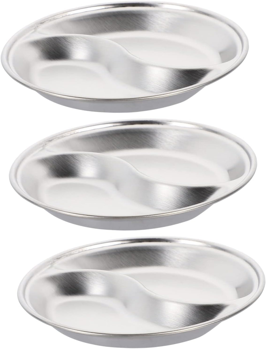 3 Pcs Stainless Steel Double-Grid Sauce Dishes – Round Divided Condiment Plates, Snack Dipping Trays, 12cm