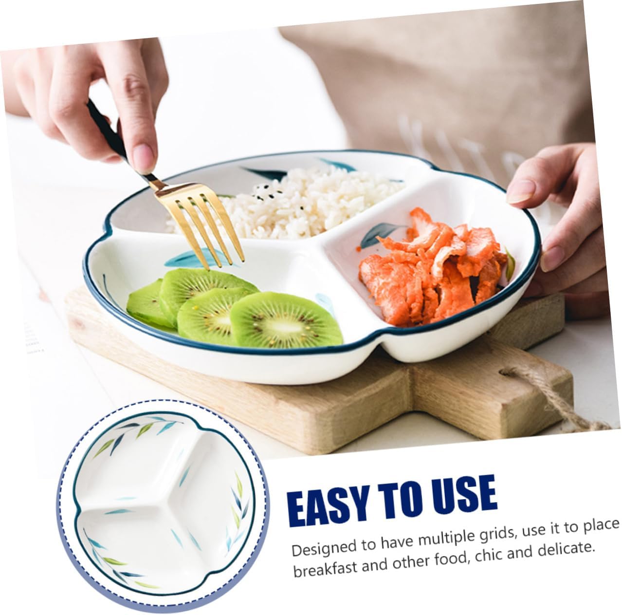 Ceramic 3-Compartment Round Divided Plate – Decorative Condiment Dish, Snack and Fruit Serving Tray
