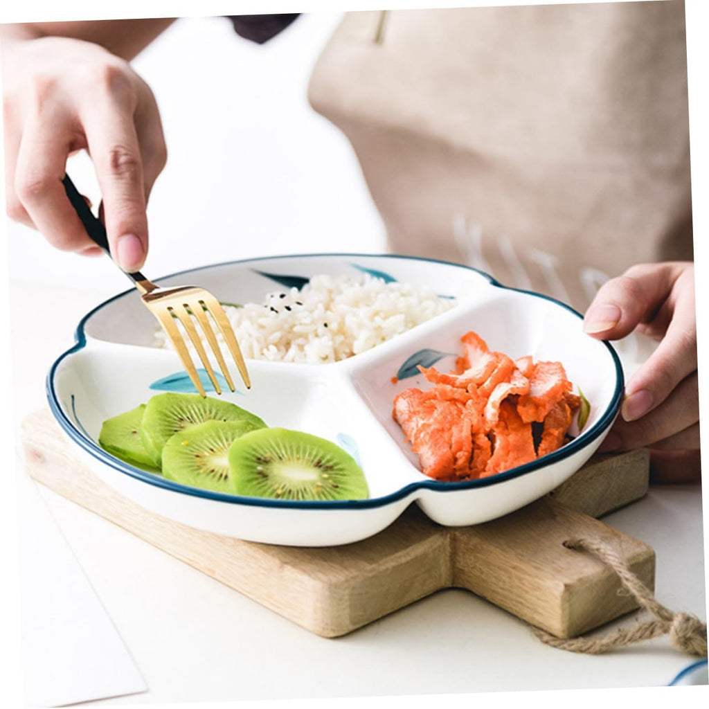 Ceramic 3-Compartment Round Divided Plate – Decorative Condiment Dish, Snack and Fruit Serving Tray