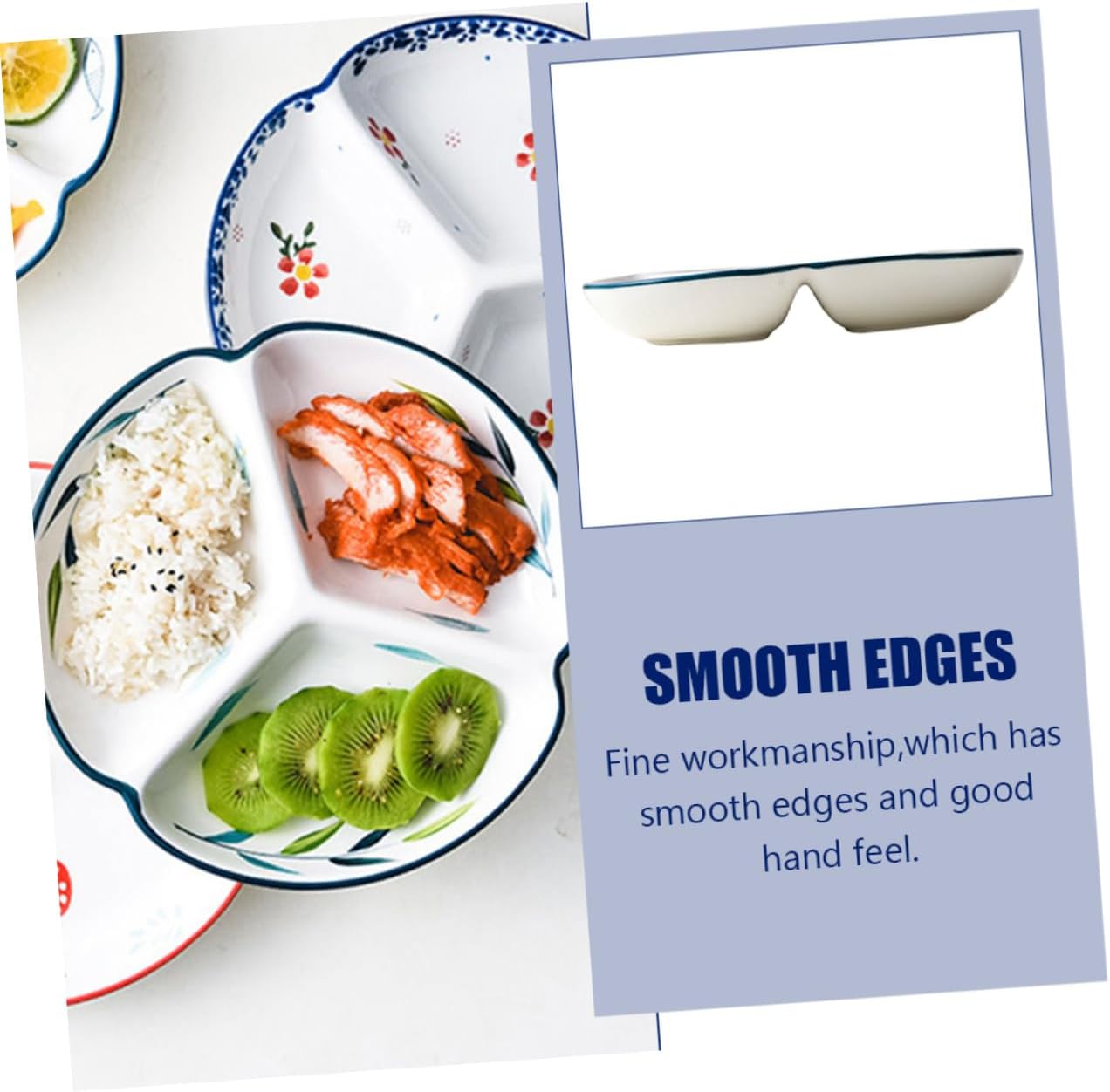 Ceramic 3-Compartment Round Divided Plate – Decorative Condiment Dish, Snack and Fruit Serving Tray
