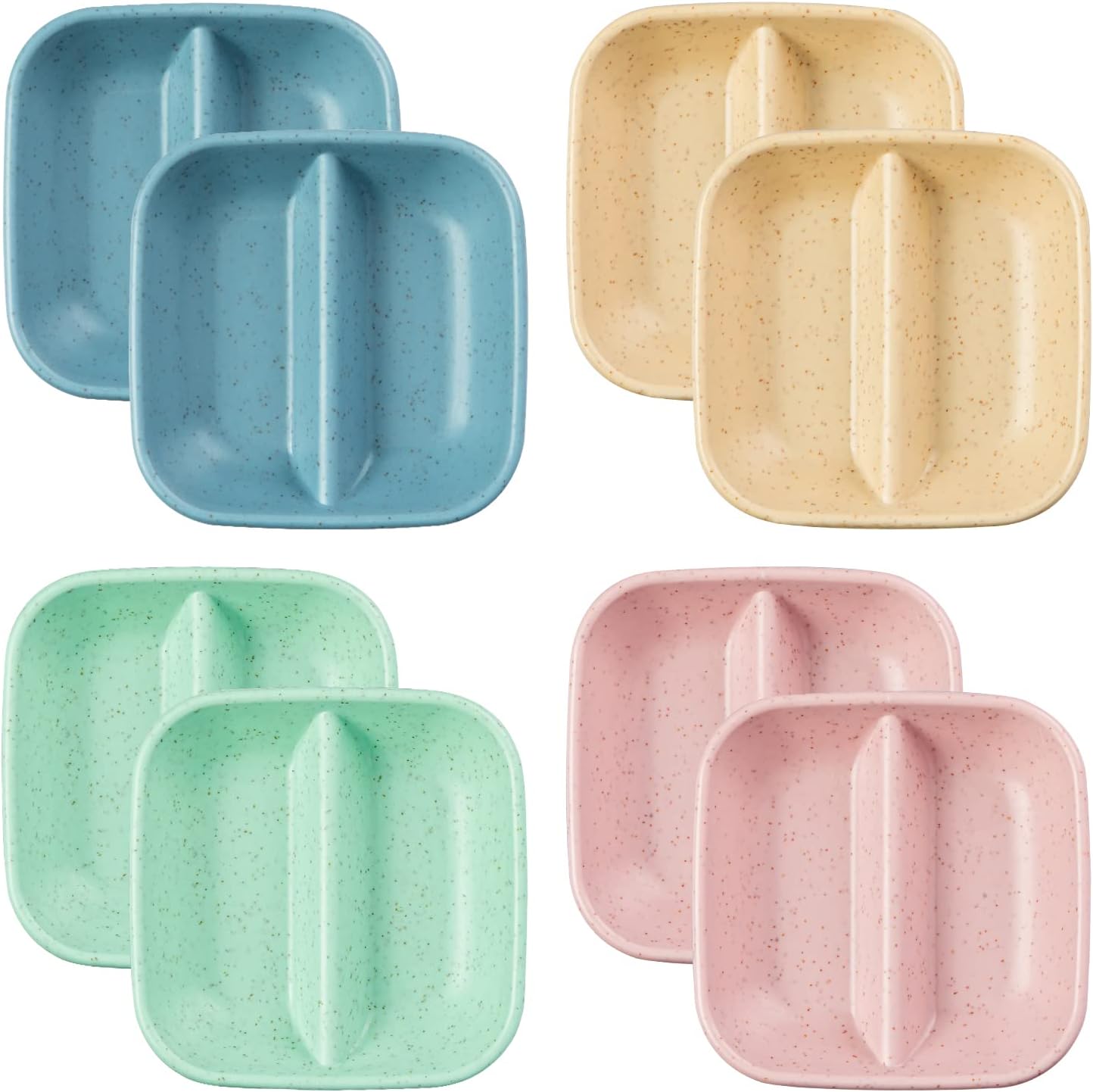 Colorful Divided Plates · Square 2-Compartment Design · 8 Pcs Set · Compact & Multi-Purpose