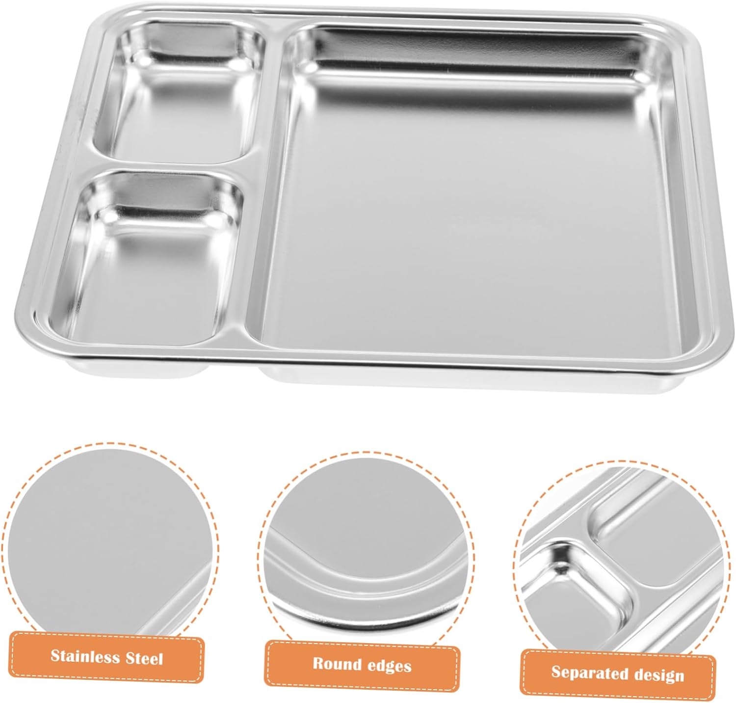 Stainless Steel 4-Compartment Square Dinner Plate · Divided Food Tray