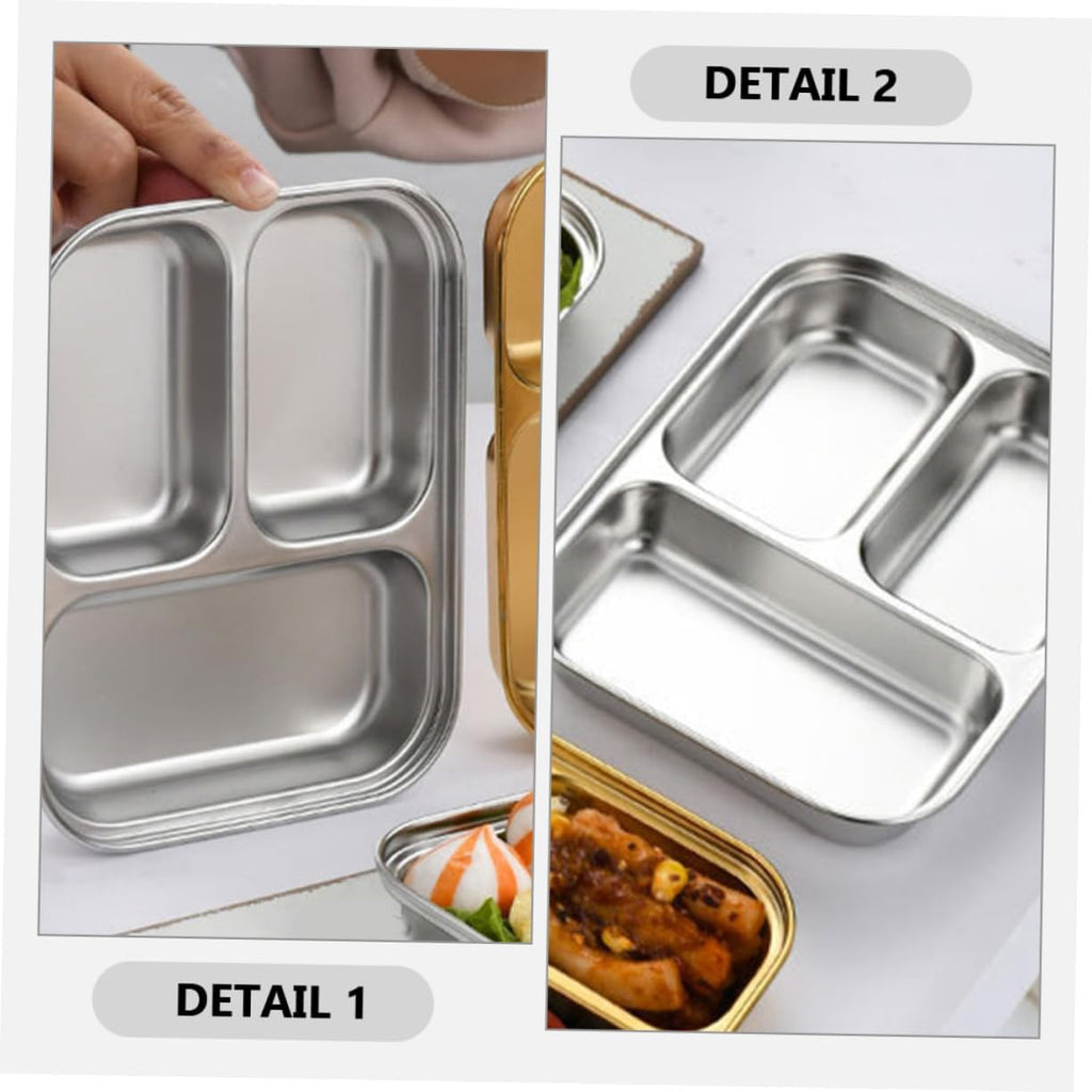 Stainless Steel 3-Compartment Food Tray – Divided Lunch Plate for Kids, Students, and Office Meals 16.3×12.3cm