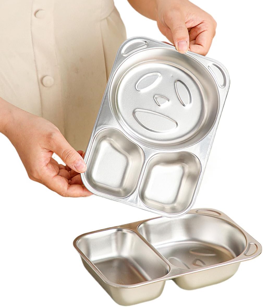 Stainless Steel 3-Compartment Food Tray – Divided Dinner Plate for Kids, School, Canteen, and Outdoor Use 20.7×14.6cm