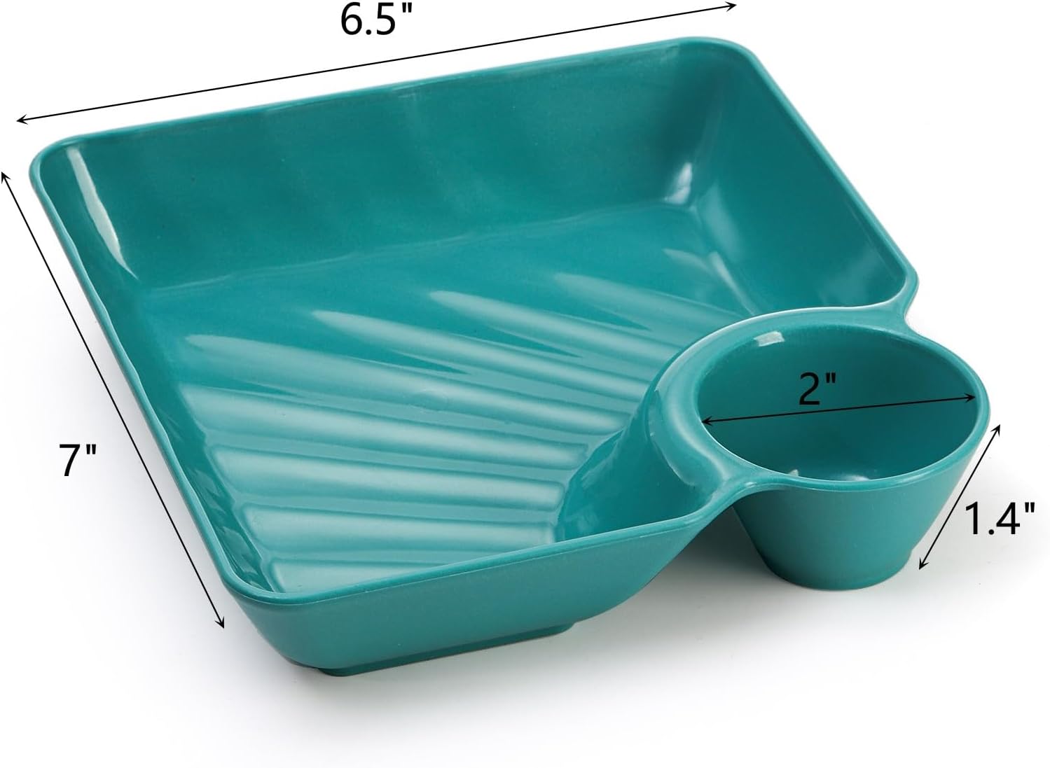 Ceramic Square Divided Plate with Built-in Dipping Bowl · 12 Pcs Random Colors
