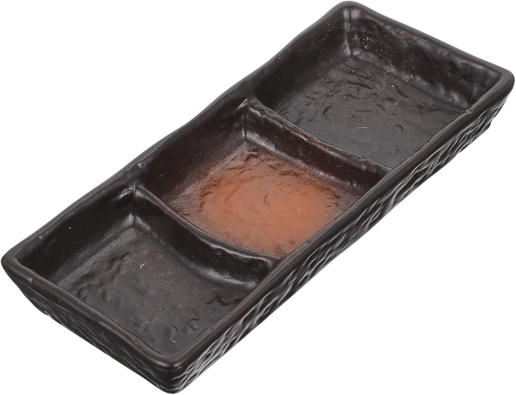 Ceramic 3-Compartment Sauce Dish – Rectangular Divided Serving Plate for Condiments, Snacks, and Appetizers 20.5×8cm