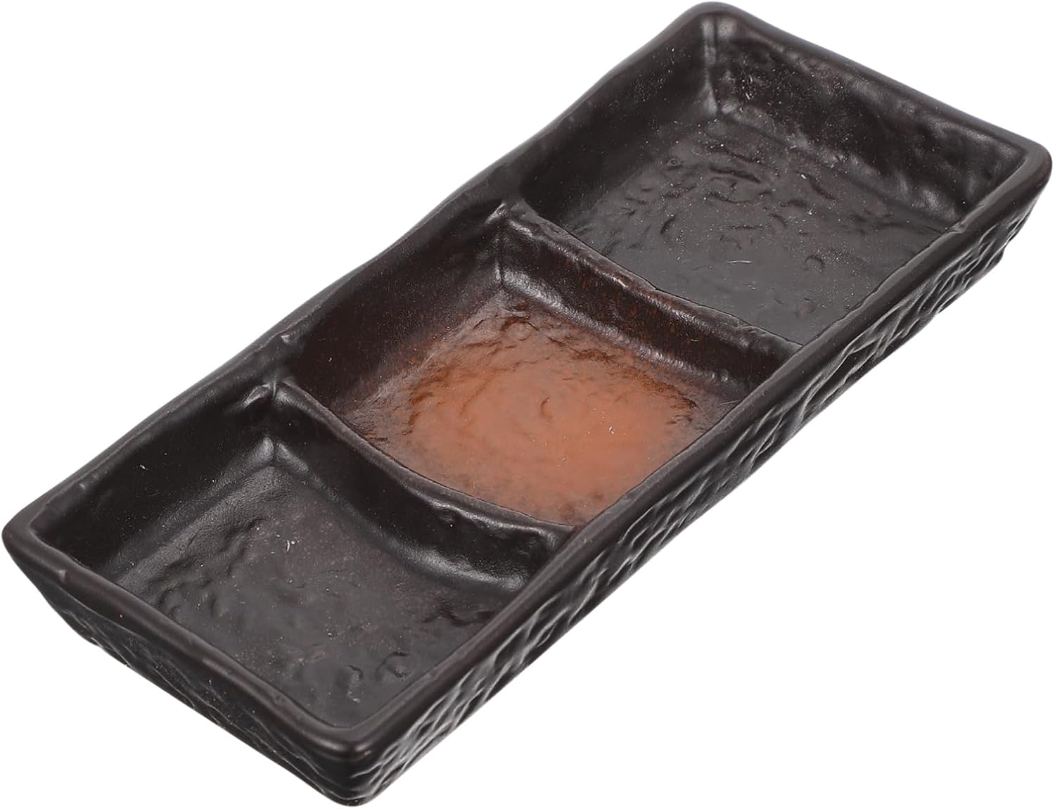 Ceramic 3-Compartment Sauce Dish – Rectangular Divided Serving Plate for Condiments, Snacks, and Appetizers 20.5×8cm