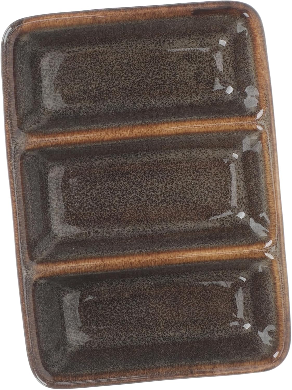 Ceramic 3-Compartment Sauce Dish – Rectangular Divided Condiment Plate for Dips, Appetizers, and Snacks