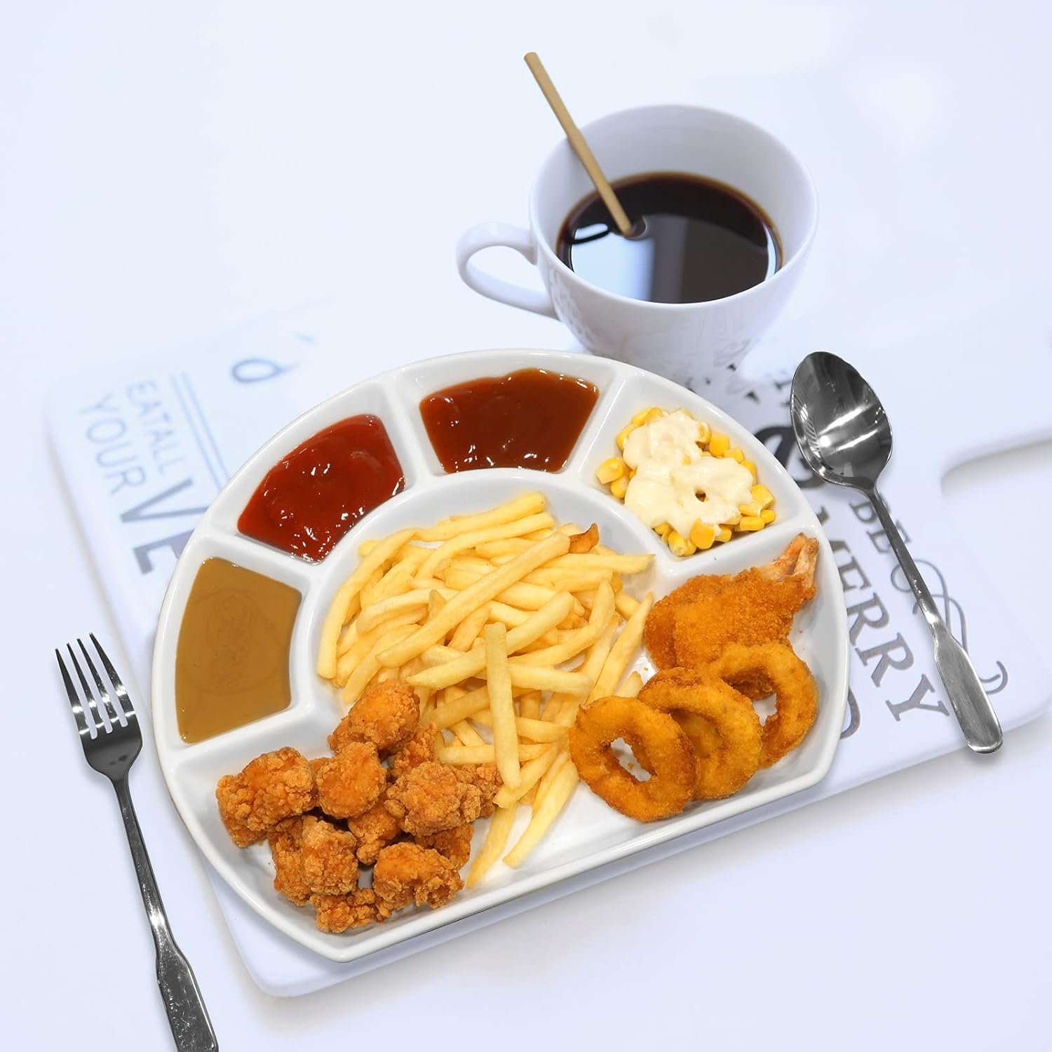 Ceramic Semi-Round Divided Dinner Plate · 1 Large Compartment + 4 Small Compartments · Multi-Purpose Serving Dish