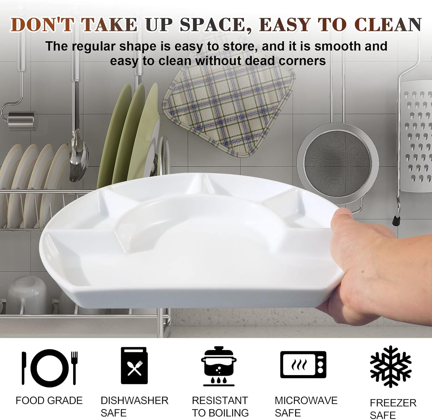 Ceramic Semi-Round Divided Dinner Plate · 1 Large Compartment + 4 Small Compartments · Multi-Purpose Serving Dish