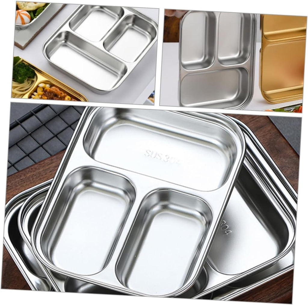 Stainless Steel 3-Compartment Food Tray – Divided Lunch Plate for Kids, Students, and Office Meals 16.3×12.3cm