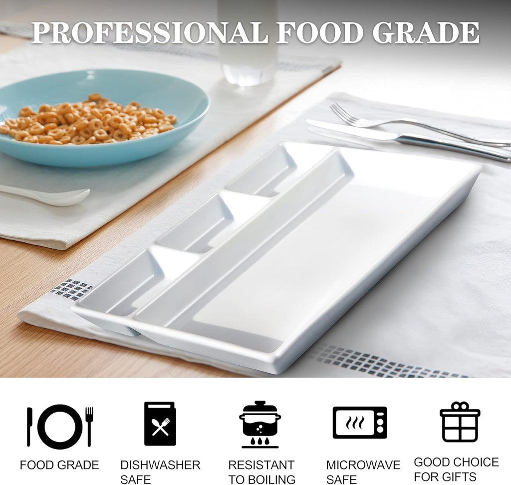 Ceramic Divided Dinner Plate · 3 Small Compartments + 1 Large Section · Rectangular Serving Dish
