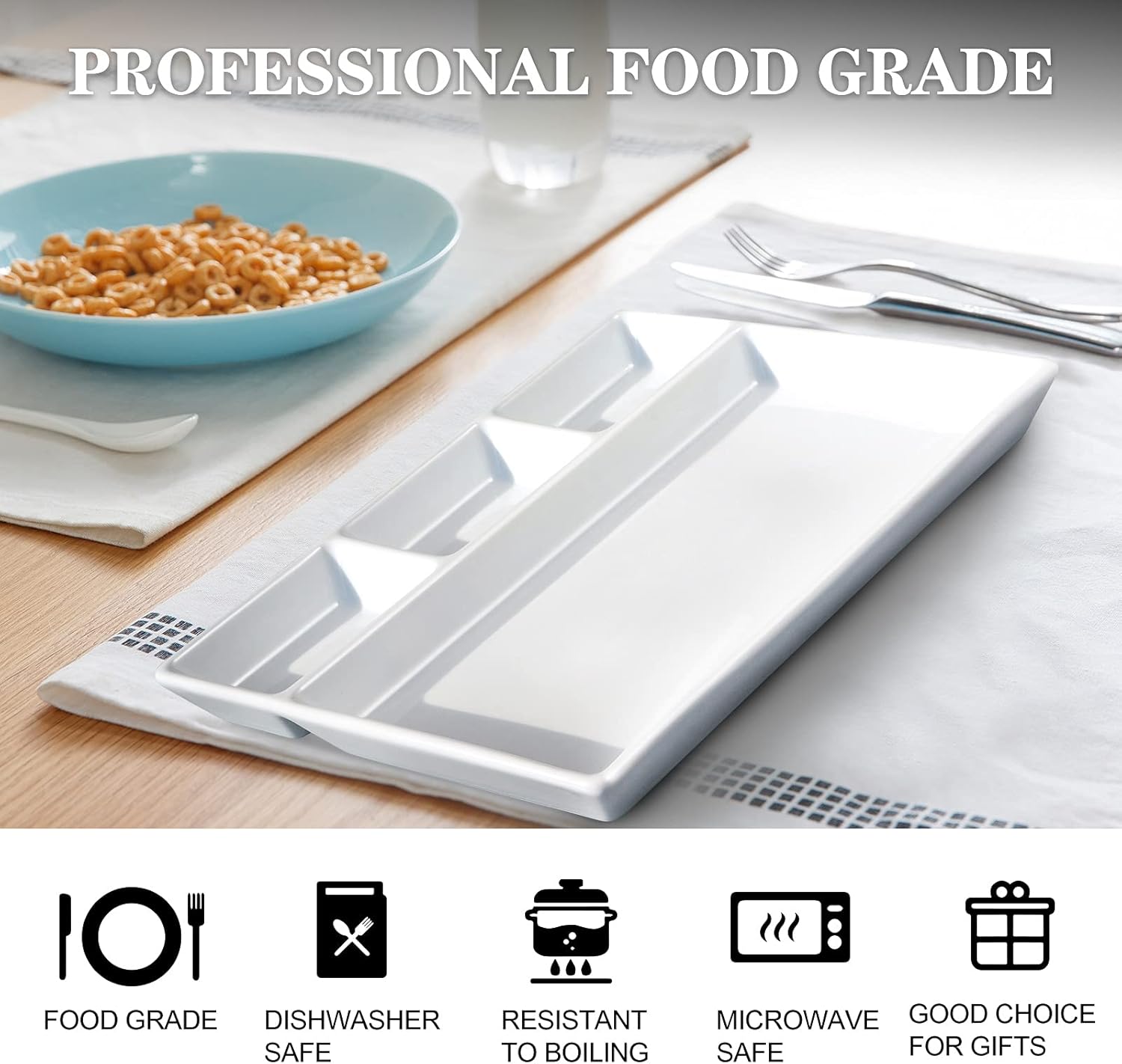 Ceramic Divided Dinner Plate · 3 Small Compartments + 1 Large Section · Rectangular Serving Dish