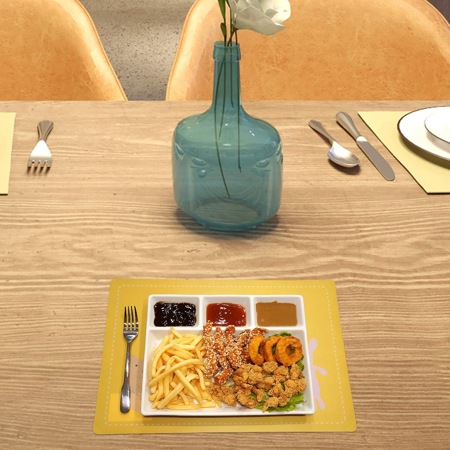 Ceramic Divided Dinner Plate · 3 Small Compartments + 1 Large Section · Rectangular Serving Dish
