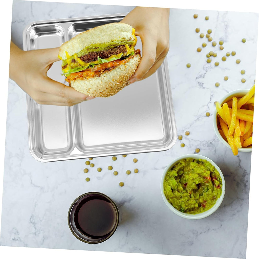 Stainless Steel 4-Compartment Square Dinner Plate · Divided Food Tray