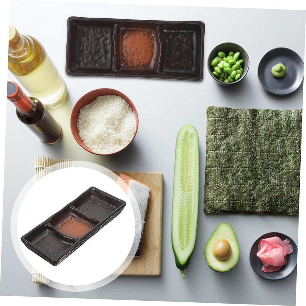 Ceramic 3-Compartment Sauce Dish – Rectangular Divided Serving Plate for Condiments, Snacks, and Appetizers 20.5×8cm