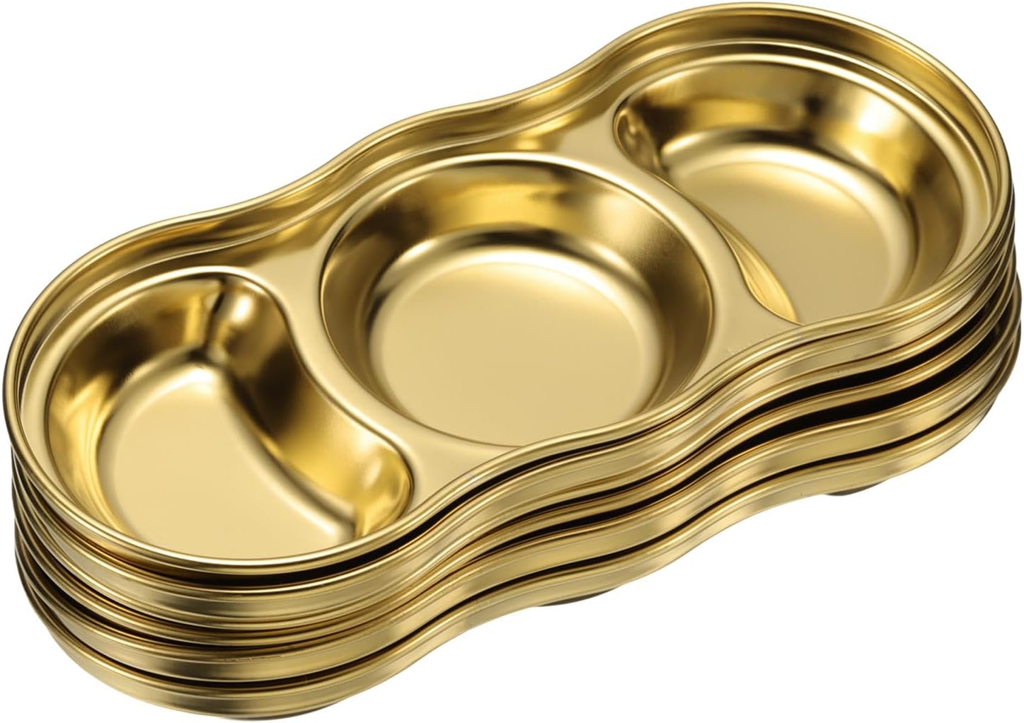 6 Pcs Gold Stainless Steel 3-Compartment Serving Tray – Divided Condiment Dish, Snack and Appetizer Plate 20.5×8.2cm