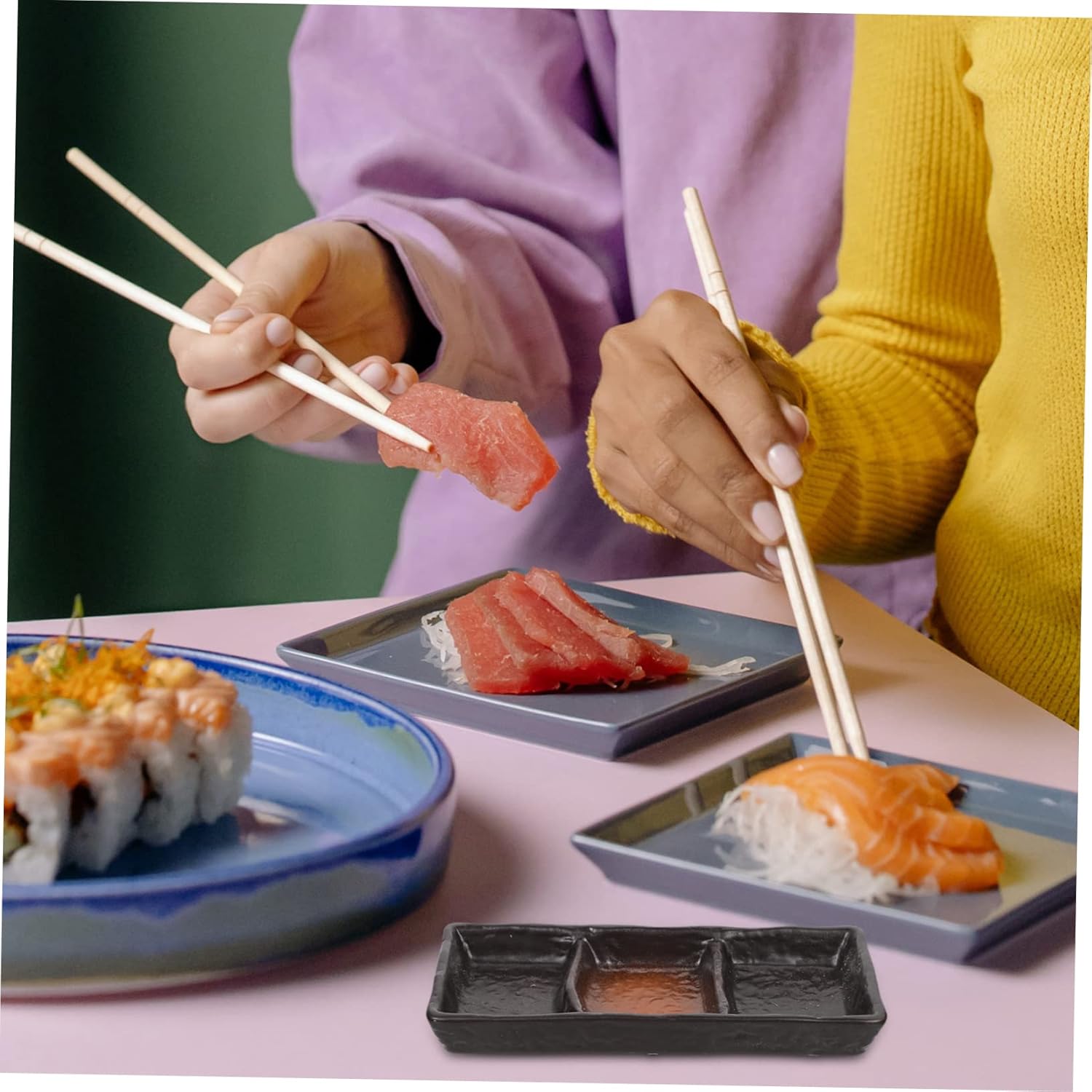 Ceramic 3-Compartment Sauce Dish – Rectangular Divided Serving Plate for Condiments, Snacks, and Appetizers 20.5×8cm