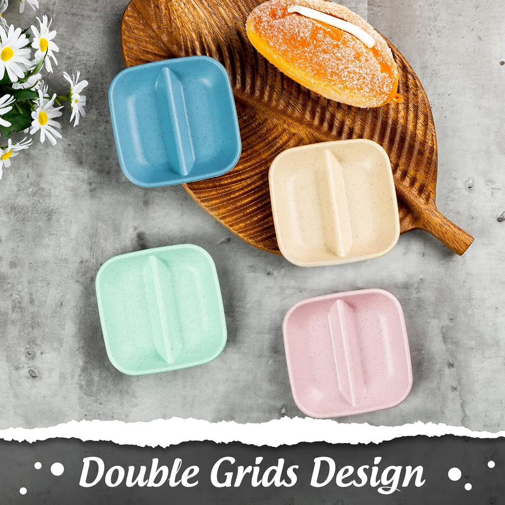 Colorful Divided Plates · Square 2-Compartment Design · 8 Pcs Set · Compact & Multi-Purpose