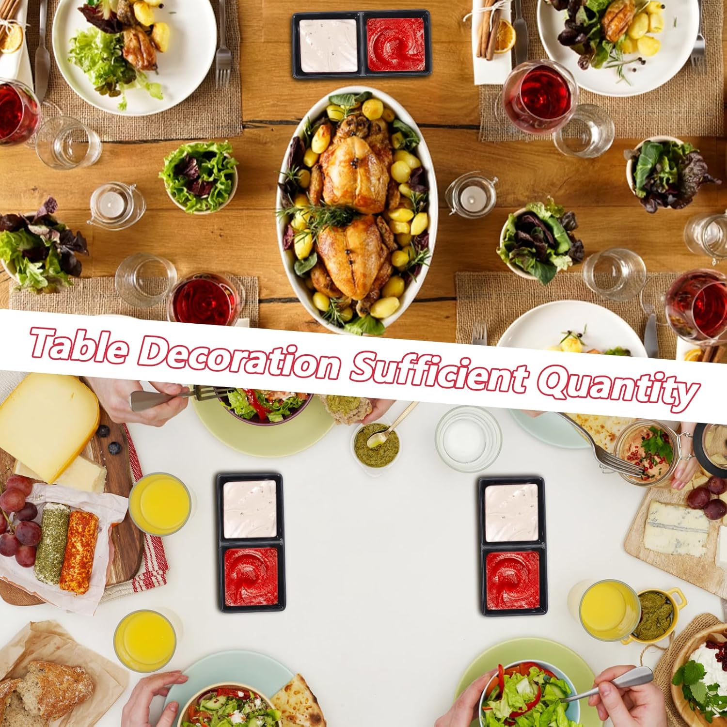 12 Pcs Black Double-Grid Sauce Dishes – Multipurpose Condiment Plates, Snack Divided Trays
