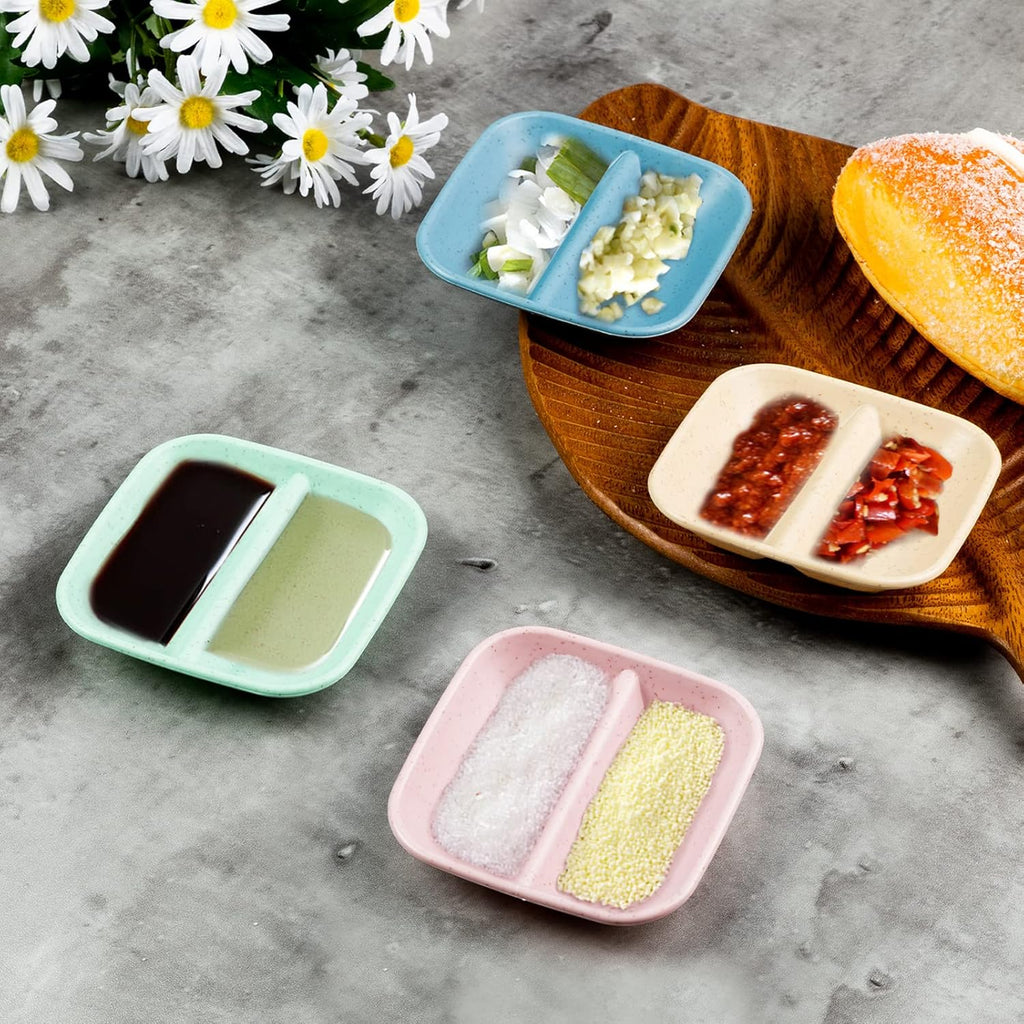 Colorful Divided Plates · Square 2-Compartment Design · 8 Pcs Set · Compact & Multi-Purpose