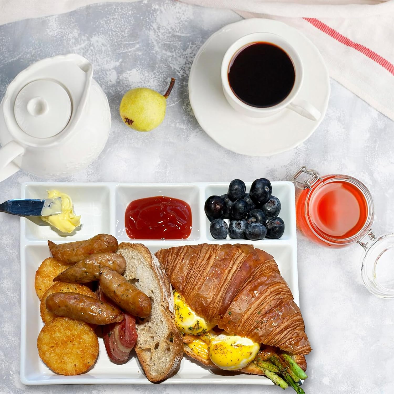 Ceramic Divided Dinner Plate · 3 Small Compartments + 1 Large Section · Rectangular Serving Dish
