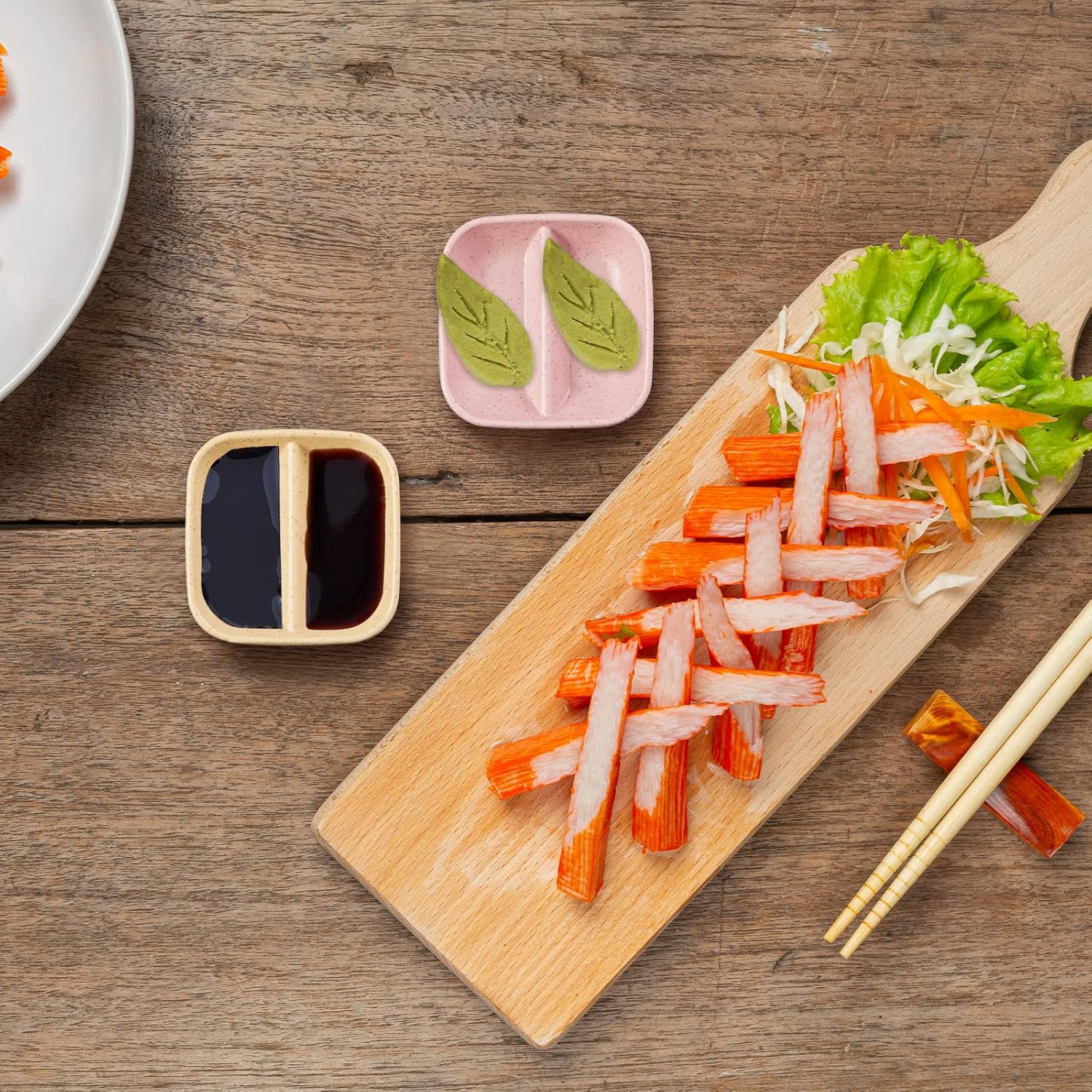 Colorful Divided Plates · Square 2-Compartment Design · 8 Pcs Set · Compact & Multi-Purpose