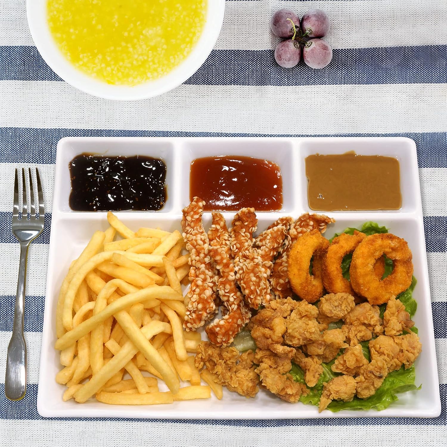 Ceramic Divided Dinner Plate · 3 Small Compartments + 1 Large Section · Rectangular Serving Dish
